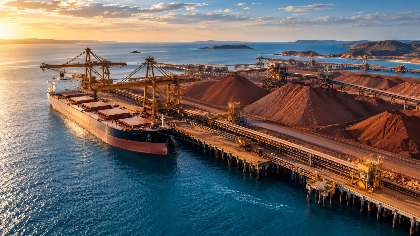 Illustrative mineral shipping terminal and cargo vessel