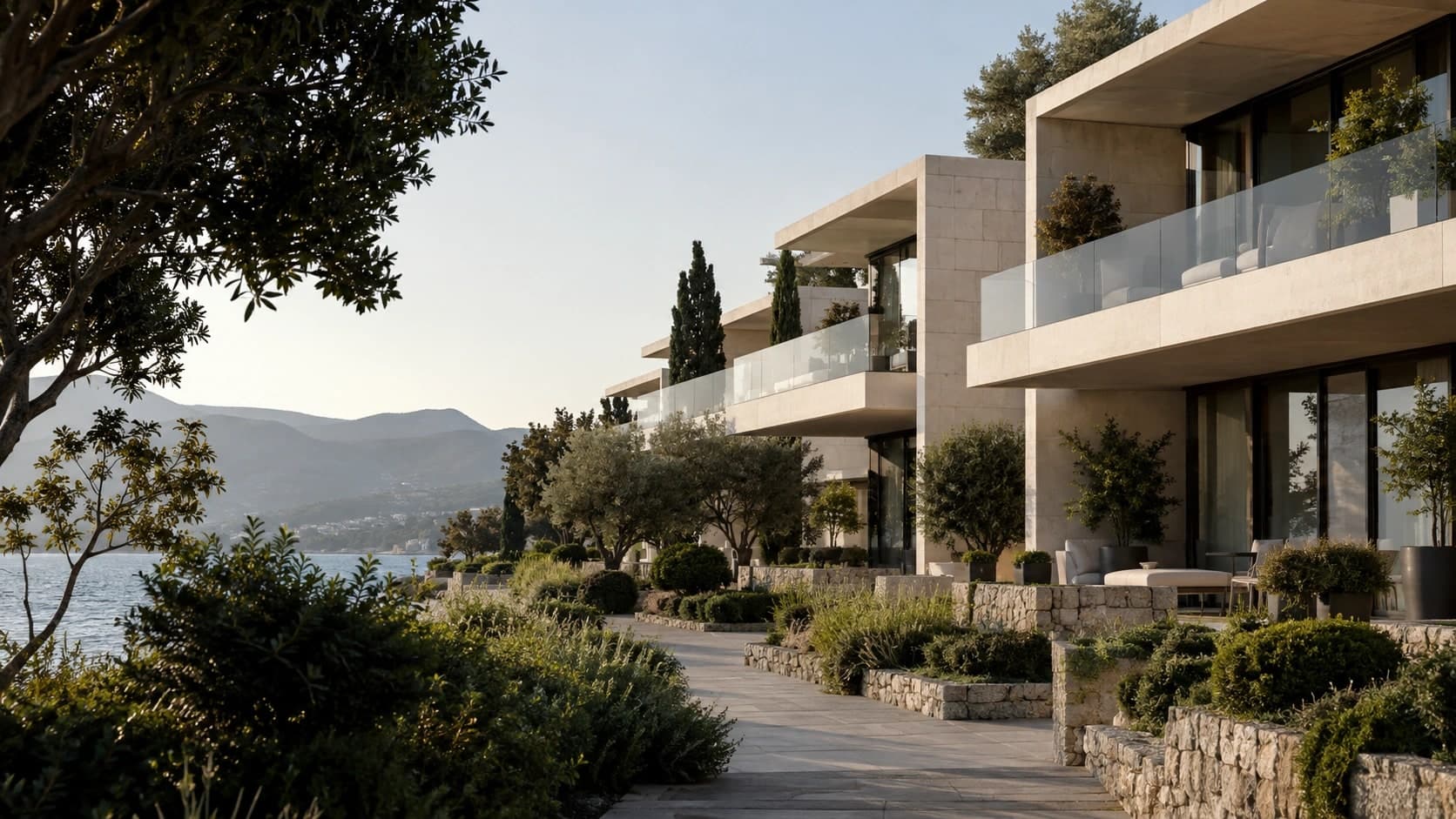 Illustrative contemporary waterfront residences
